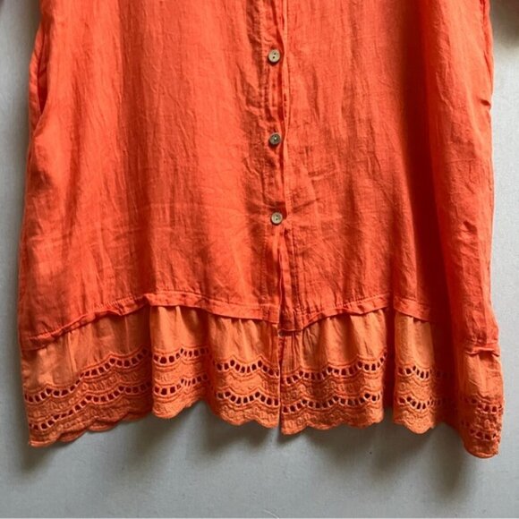Vibrant Orange 100% Linen Made in Italy Button-Down Tunic Dress Sz XXL 26” PTP - Picture 4 of 13